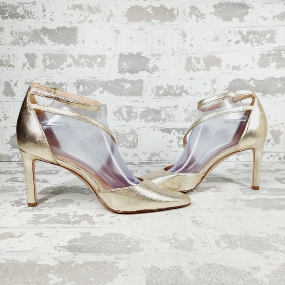 New Naturalizer 27 Edit Abilyn Wide Gold Leather Pointed Toe Heels K711 - Picture 3 of 14